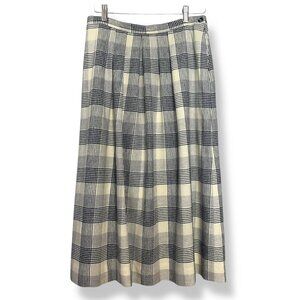 Vintage 80s Pendleton Skirt A-Line Plaid Midi Academia Retro White Navy Gray